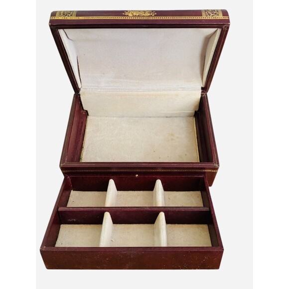 Vintage SWANK Designer Burgundy Faux Leather Jewelry Box Made in Sweden - Picture 7 of 12